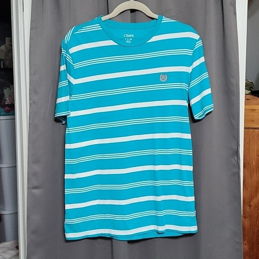 Chaps Men's T-shirt Aqua/White Striped‎ Size S GUC
